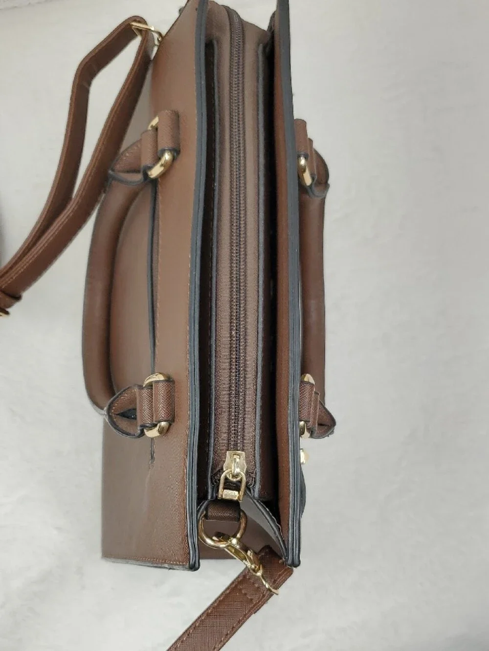 Brown Satchel Handbag with Double Top Handles & Adjustable Crossbody Strap NWOT